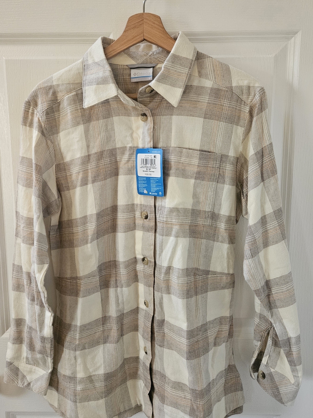 Columbia Beige and Cream Plaid Flannel Shirt